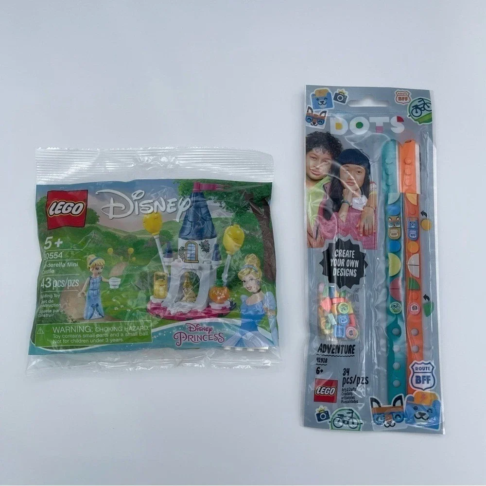 New Sealed LEGO Disney Cinderella Castle 30554 and Retred DOTS Bracelets 41918